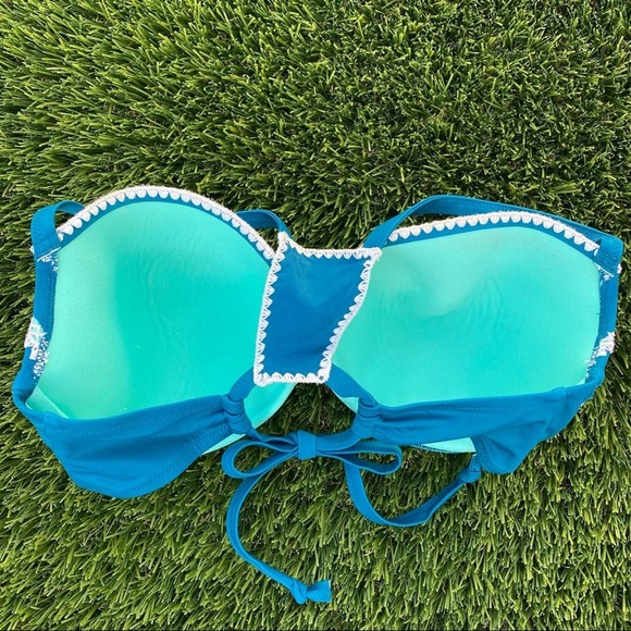 Shade and Shore blue Teal Bikini with Crochet detail Top 38DD Bottoms L BOHO - Picture 4 of 9